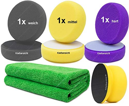 APS Polishing Pal 90mm + APS Polierschwämme 100mm in 3 Härten + Profi-Microfaser-Abnahmetuch (3X APS Pads)