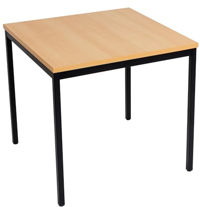 furni24 Schreibtisch-Stahl 80x80x75cm, Buche, TÜV/GS-Einfache Montage, Arbeitstisch, Bürotisch, Küchentisch, Esstisch, Druckertisch Büro-Möbel Arbeitszimmer Computertisch Gaming-Tisch Mehrzwecktisch