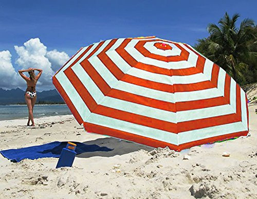 The Magic Toy Shop Garden Beach Patio Tilting Tilt Multi Coloured Umbrella Parasol Sun Shade Protection UPF40 (Red Striped)