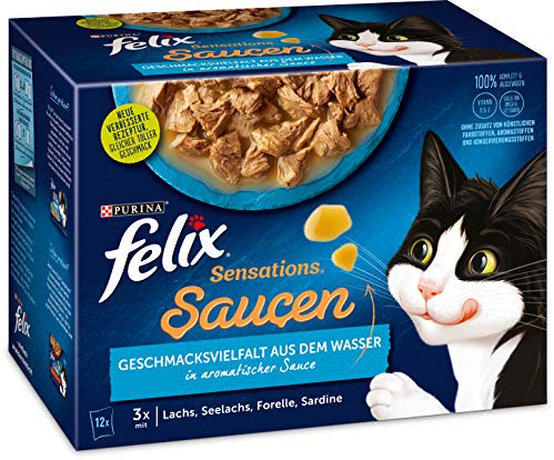 Felix Katzennassfutter Sensations Saucen Geschmacksvielfalt aus dem Wasser, 6er Pack (6 x 12 x 85 g )Portionsbeutel