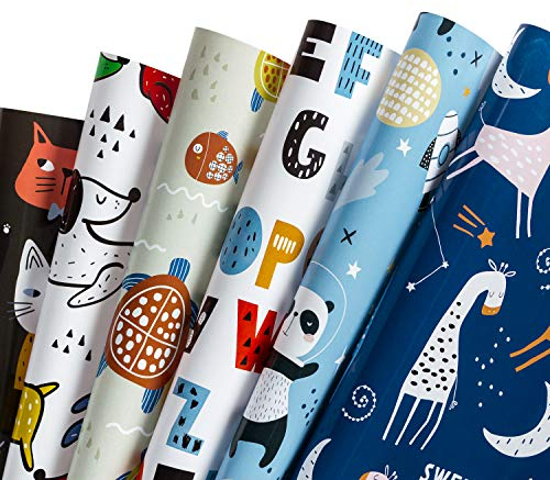 RUSPEPA Geschenkpapierbogen - Niedlicher Tierentwurf Für Geburtstag, Urlaub, Party, Babyparty - 1 Rolle enthält 6 Blatt - 44,5 X 76 cm Pro Blatt