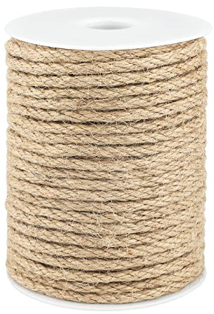 jijAcraft 6MM Jute Hemp Rope, 30M/98ft Thick, Strong, Bohemian, Cat Scratching, Garden Bundling