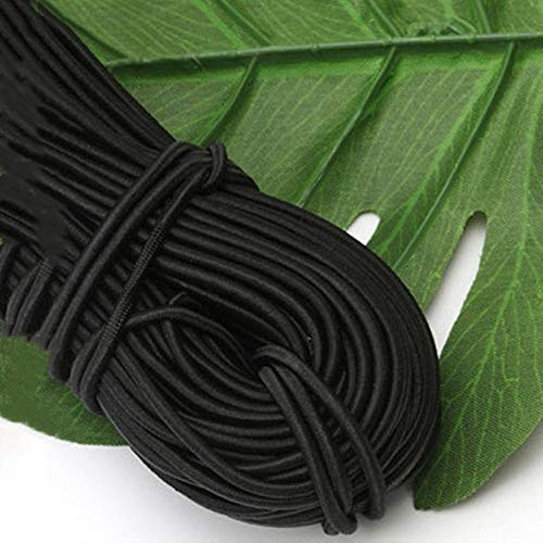 Tusin Banda elástica redonda de color negro y blanco de 1 mm a 5 mm de cuerda elástica de la línea de la goma elástica de la línea de bricolaje accesorios de costura 5 metros, color negro, 5