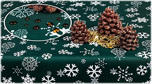 GOLDMAR Weihnachtstischdecke Fleckenresistente Schmutzabweisend Zweiseitig Tischdecke Weihnachten Advent - Polyester Rot Grau Elegante Weihnachtstisch Deko (140x200 cm, Dunkelgrün)
