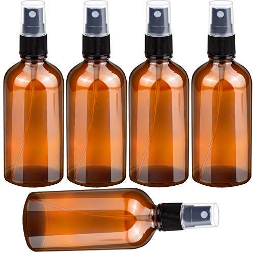 100ml Kleine Sprühflasche aus Braunglas Leer Feinen Nebel Glasflaschen Zerstäuber Sprayflasche für ätherische Öle, Duftölprobe, Aromatherapie, chemische Flüssigkeit - 5 Stück