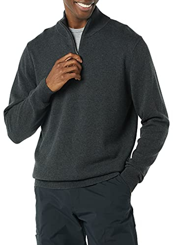Amazon Essentials Men's 100% Cotton Quarter-Zip Jumper, Charcoal Heather, L