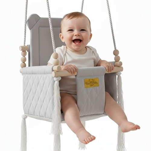 BlueKitty Columpio para niños; columpio para bebé; columpio infantil con cojín; columpio para casa y jardín; columpio de madera, columpio para bebé, columpio de tela, columpio para niños pequeños,