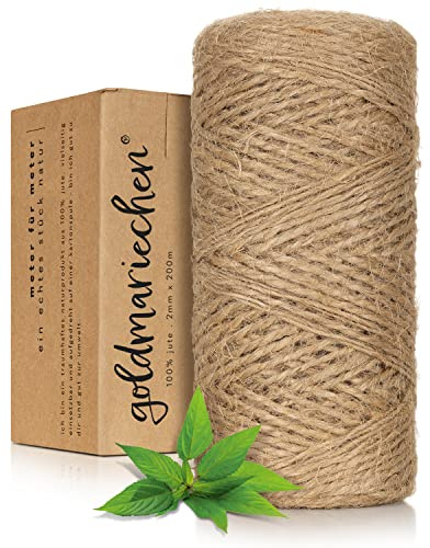 goldmariechen Cuerda de yute de alta calidad, 200 m, con aprox. 2 mm de grosor, de materiales 100% naturales, cuerda de yute para jardín, manualidades, bricolaje y embalaje de regalo
