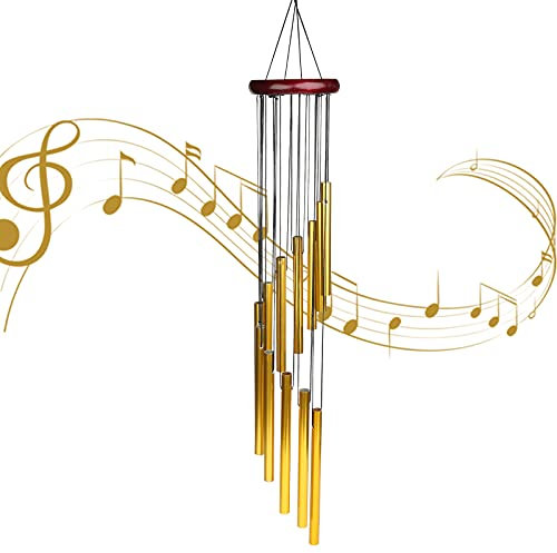 LXQ Wind Chimes With 12 Aluminum Tubes for Garden, Balcony, Living Room, Yard, Terrace - Outdoor Stepped Chime With S Hook