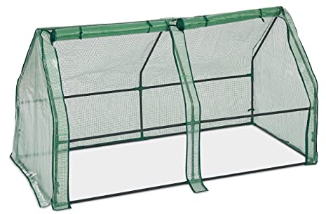 Relaxdays Folienfrühbeet, HxBxT: 90 x 180 x 90 cm, 2 Türen, Spitzdach, Frühbeet & Aufzucht, Gewächshaus, PE Folie, grün