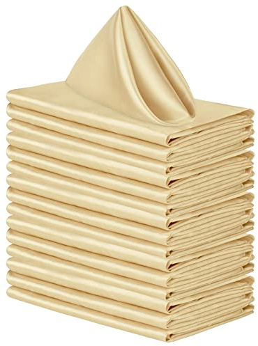 Aneco 16 Pack Square Satin Napkin Bright Silk Table Napkin Soft Smooth Fabric Table Napkin for Wedding Banquet Party Decoration, Champagne, 17 x 17 Inch