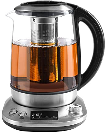 Mecity Electric Tea Kettle with Removable Infuser, 9 Preset Brewing Programs, Temperature Control, 2 Hours Keep Warm, Borosilicate Glass, 1.7 Liter, 1200W