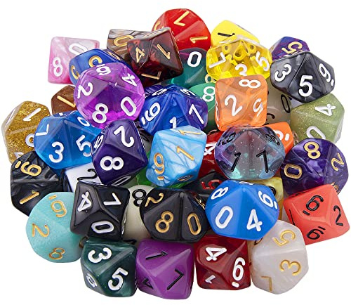 SIQUK 42 Pieces Polyhedral Dice Mixed Colours 10 Sided Dice for DND RPG MTG Table Games, with a Black Velvet Storage Bag