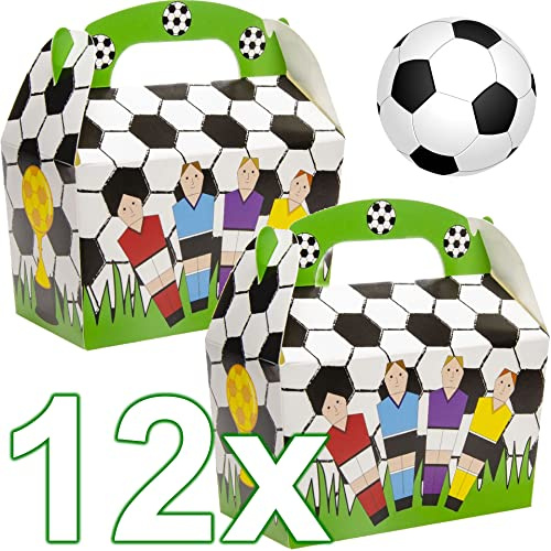 12x Mitgebselbox * FUSSBALL * für Kindergeburtstag | Geschenkboxen für Mitgebsel aus Pappe | Partybox mit Tragegriff | Partytüten Soccer Fussball EM 2024