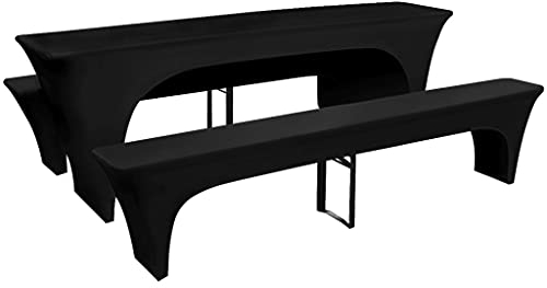 BULANED 3 Schonbezüge für Biertisch und Bänke Stretch Schwarz 220 x 50 x 80 cm, Biertischhussen-Set, Hussen Stehtische, Tischhussen, Stehtischhussen, Bierbankhussen