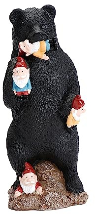 GANAZONO 1pièce Statue De Ours Noir pour Jardin Sculpture De Nain De Jardin Décoration Extérieur Et Intérieur Figurine Amusante De Nain Mangeant Un Ours