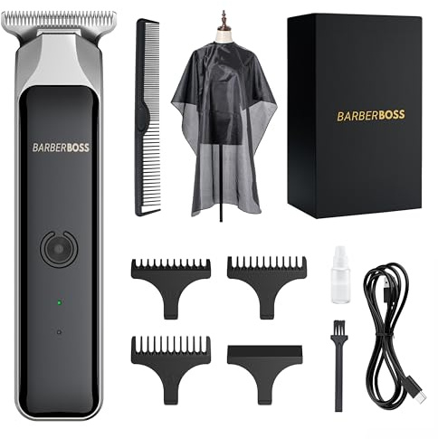 BarberBoss - Cortapelos y cortabarbas portátil, cortapelos facial profesional para hombre, recargable por USB, luz roja/verde, cuchilla de acero, QR-2090