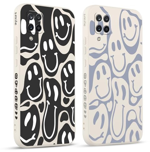 Pnakqil 2 stück Handyhülle für Samsung Galaxy A12 4G 6,5, Hülle Lustiges Funny Lächeln Design Grimace Bemaltes Muster süß Ästhetik Mädchen Silikon Schutzhülle Tasche Schön Kameraschutz Case