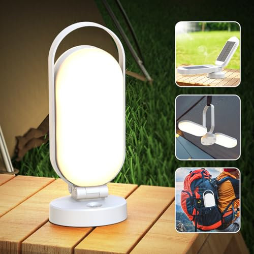 Hapfish Lampada da Campeggio Ricaricabile, 5000mAh Lanterna Campeggio Solare Esterno, Portatile Impermeabili Pieghevoli, Luce LED Batteria, Campeggio Accessori Attrezzatura Utili, Emergenza Interno