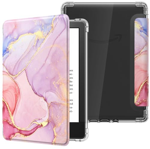 MoKo Hülle für 6 All-New Kindle (11th Generation-2024/2022 Modell), Ultraklar Weich Flexibel Transparent TPU Rückseite Leicht Schutzhülle mit Auto Schlaf/Aufwach für Kindle 2024, Hellrosa Goldmarmor