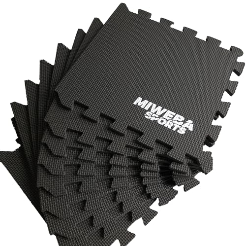 Miweba Sports Bodenschutzmatte BS50 | 8-teilig 1,7 m² - Yogamatte Gymnastikmatte Puzzlematte Fitness Sportmatte Fitnessmatte Gummimatte Turnmatte Trainingsmatte Puzzle Matte Bodenmatte (Schwarz)