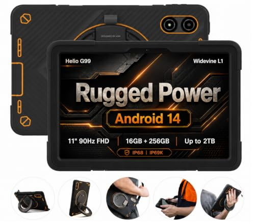 AGM PAD P2 Active Outdoor Tablet Android 14 (2024),Con custodia,Supporto Girevole a 360°,Tracolla,16 (8 + 8) GB + 256 GB,Display FHD Da 11, 50 MP+8 MP,Dual SIM 4G/5G WiFi/OTG/IP69K/Widevine