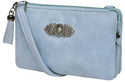 Moschen Bayern Trachtentasche Dirndltasche Damentasche Handtasche Umhängetasche Ledertasche - Blau Hellblau
