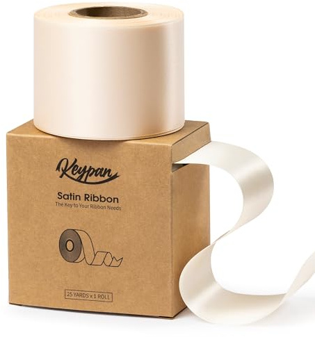 Keypan Light Champagne Satinband 6,3 cm x 22,9 m Double-Faced Geschenkband Breit für Geschenkverpackung, Blumensträuße, Schleifenherstellung, DIY Handwerk,Geburtstags und Hochzeitsdekorationen