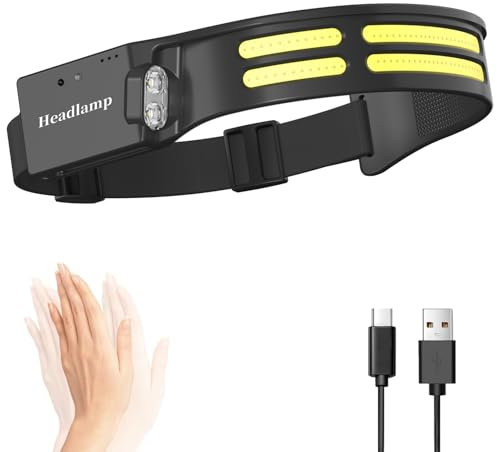 Daining Stirnlampe LED, 230° Weitwinkel Sensor Kopflampe, Superhell USB Wiederaufladbar Wasserdicht Stirnleuchte für Outdoor Camping, Joggen, Fischen, Laufen, Reparieren, Wandern, Lesen