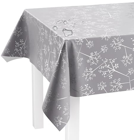 LILENO HOME Tischdecke abwaschbar als Meterware 220x140cm (Schnittkante) in Pusteblume grau Motiv - Wachstuchtischdecke wasserabweisend ideal als Tischtuch o. Tischläufer für Bierzeltgarnitur