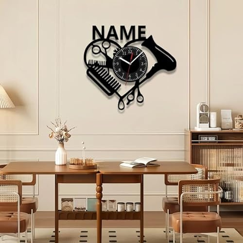 SosnSusn Personalizzato Orologio in Metallo da Parete Barber Shop Nome di Bellezza Hair Studio Decor Regalo Perfetto per Parrucchiere da Parete Camera da Letto Soggiorno Orologio da Cucina
