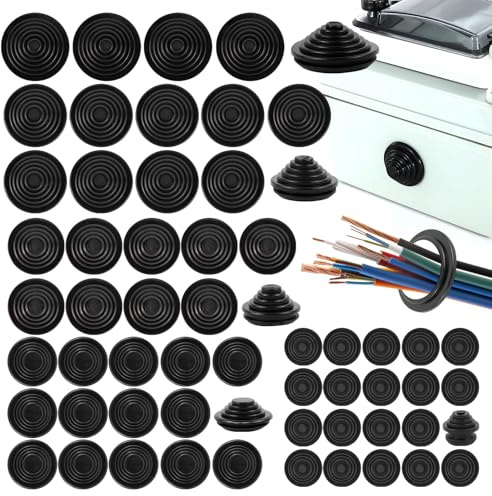 Kabeldurchführung Gummi Gummitülle 10 Mm/20 Mm/25 Mm/30 Mm/40 Mm Turmkabeldichtungen, Gummitürme, Dichtungsringlöcher, Gebohrte Tüllen，Für Kabel, Drähte, Geräte, Stopfen(60 Stück Schwarz)