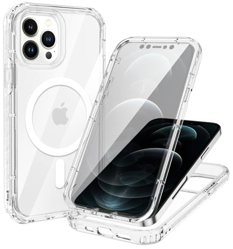 XTCASE für iPhone 12 Pro Max Hülle Magnetisch Kompatibel mit Magsafe, 360 Grad Ganzkörper Schutzhülle mit eingebauter Displayschutzfolie, Stoßfest Kratzfeste Nie Vergilbung, Transparent