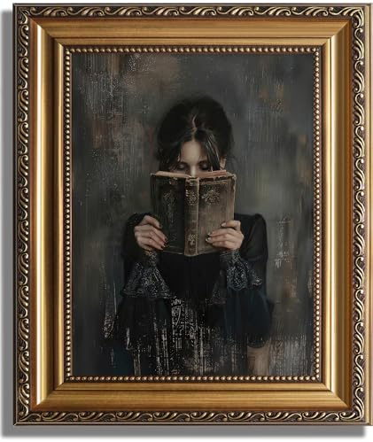 ASTRDECOR Gold Framed Canvas Wall Art Print, Victorian Woman Painting Picture, Vintage Portrait Oil Painting Wall Decor, Moody Reading Nook Painting for Bedroom Bathroom Wall Art, Dark Academia Decor
