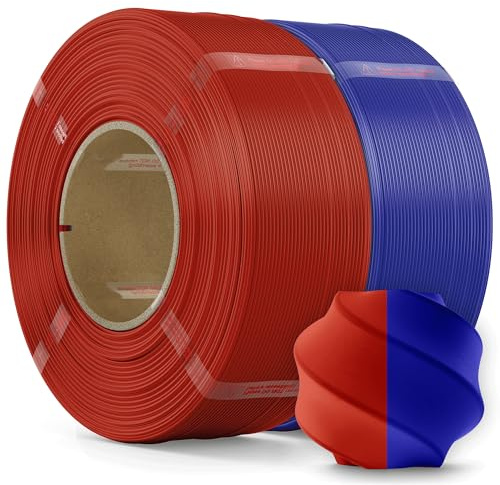 MarsWork PLA Filament 1.75mm, Refill Filament Imprimante 3D, Précision Dimensionnelle 1.75 +/-0.02mm, Compatible avec la Bobine Réutilisable de Bambu Lab, 2kg Rouge+Bleu Foncé