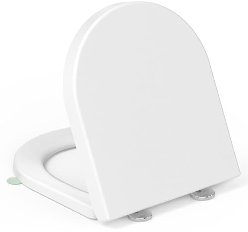 YEAUPE PRO Toilet Seat with Soft-Close Mechanism D-Shape Toilet Seat with Puller Lid for Easy Cleaning 150 kg Load Capacity 42.5 x 36.3 x 4.9 cm