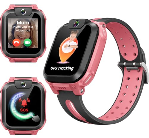 imoo Z1 Montre Connectée Enfant 4G GPS - Montre Compatible Orange Carte SIM, Appel Vidéo & Téléphonique, Mode École, WiFi, SOS, Caméras, IPX8 Étanche - Montre Enfant Idée Cadeau Fille Garçon-Rose