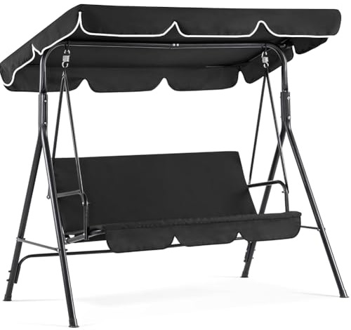 CREATCABIN Outdoor Patio Swing Chair Canopy Replacement 3 Seater Porch Swing Seat Canopy Top Cover 210D Oxford Cloth Waterproof UV Protection for Garden Hammock Top Furniture Covers Black 65 x 45in