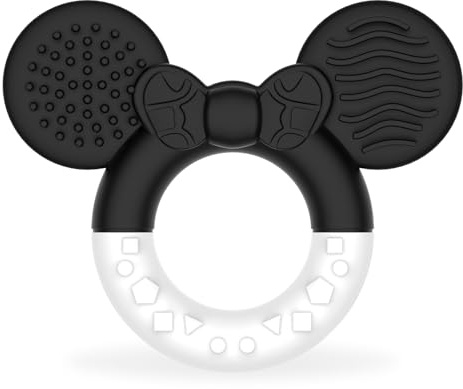 CLDY Teething Rings for Baby, BPA Free Silicone Teether for Toddler Infant, 1 Pack Sensory Chew Toys with Easy-Hold Handle, Soothe Sore Gums, Teether Toys for Babies 3 Months (Black White)