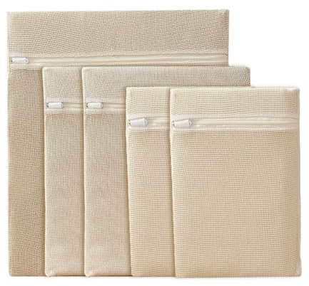 VesperaMirage Wäschesack Wäschebeutel Baumwolle 5er Set, Reißverschluss | Baumwollstoff, atmungsaktiv, 5 Stück, 32x22x3,9cm. Für Reise, Lagerung, Schmutzwäsche. Waschmaschinenfest bei 30-40°C.