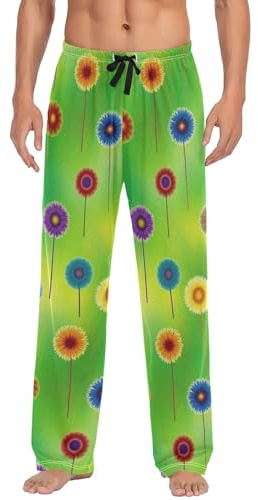 Herr mjuka pyjamasbyxor med fickor, nyckfulla maskrosor gröna loungebyxor lätta pyjamasbyxor för män S-XXL, Nyckfulla maskrosor grön, XL