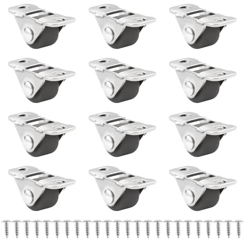 Aililong 12 Piezas Ruedas para Muebles Pequeños – Planas de Goma, Mini Fijas, Bola y Deflexión con Placa Superior Acero, Bajo Ruido