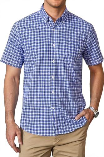 HISDERN Chemise Carreaux Homme Manches Courtes Boutonnées Décontractées Chemise été Travail Homme avec Poches Coupe Régulière