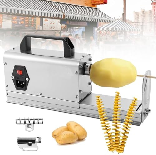 MTTXY Cortador Espiral eléctrico para Patatas Tornado, máquina cortadora automática de Patatas retorcidas de Acero Inoxidable de 40 W, máquina cortadora de Verduras con 2 Cuchillas y Control de