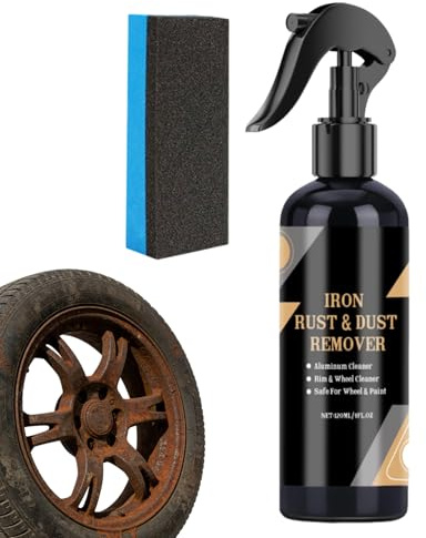 Fälgrengörare – 120 ml djuprengöring rostborttagare och bilhjulskyddsspray för lastbilar, SUV:ar, husbilar och bilar, säker för metall, järn, tar bort bromsdammrost, professionell detaljering