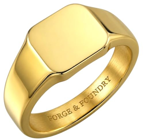 Forge & Foundry Men Stainless Steel Plain Signet Ring (18K Gold Plated, X)