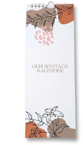 Geburtstagskalender jahresunabhängig, Wandkalender immerwährend | Kompaktes & schmales Design (10,5 x 29,7 cm) | Kalender undatiert - in verschiedenen Designs verfügbar (Boho, schmal)