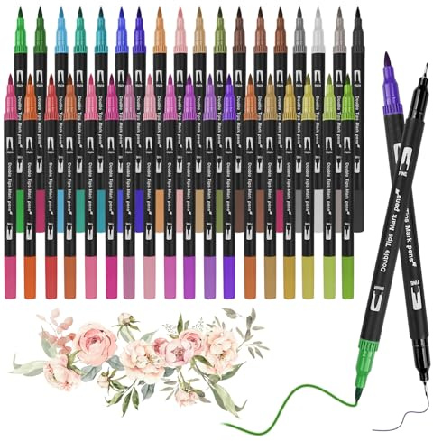 Dyaucwpo Dual Brush Pen Set, 36 färger tuschpennor set, fibermålare (1–2 mm) och fineliner (0,4 mm), pennor för målning, pennor färgläggning för akvarell, textning, bullet journal och textning