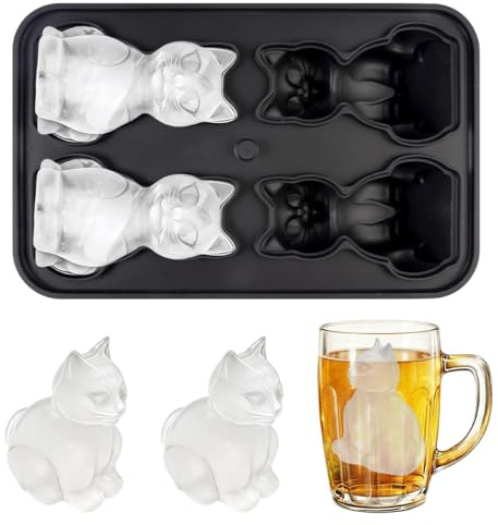 LuminaryLair Molde de Hielo Silicona con Forma de Gato 3D | Molde de Silicona para Cubitos de Hielo con Forma de Gato, Linda Bandejas Cubitos Hielo con Forma Gatito, para Whisky