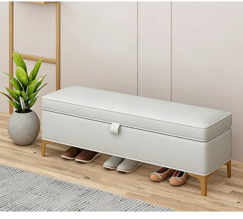 Diodceraic Panca Contenitore In Similpelle Per Fondo Letto, Imbottita Con Gambe Dorate, Adatta Per Soggiorno E Camera Da Letto(Light gray,110x40x40cm)